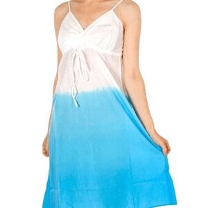 T6 Provogue‎ 100% Cotton Gauzy White Blue Dipped Dress Size Large